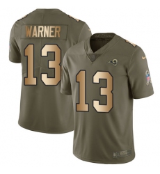 Men's Nike Los Angeles Rams #13 Kurt Warner Limited Olive/Gold 2017 Salute to Service NFL Jersey