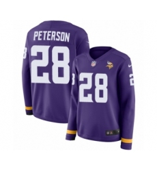 Women's Nike Minnesota Vikings #28 Adrian Peterson Limited Purple Therma Long Sleeve NFL Jersey