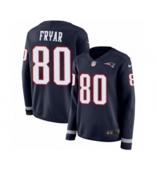 Women's Nike New England Patriots #80 Irving Fryar Limited Navy Blue Therma Long Sleeve NFL Jersey