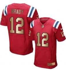 Men's Nike New England Patriots #12 Tom Brady Elite Red/Gold Alternate NFL Jersey