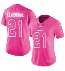 Women's Nike New York Jets #21 Morris Claiborne Limited Pink Rush Fashion NFL Jersey