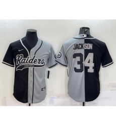 Men's Las Vegas Raiders #34 Bo Jackson Black Grey Split With Patch Cool Base Stitched Baseball Jersey
