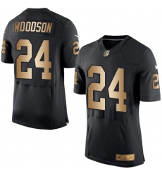 Men's Nike Oakland Raiders #24 Charles Woodson Elite Black/Gold Team Color NFL Jersey