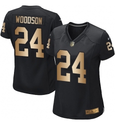 Women's Nike Oakland Raiders #24 Charles Woodson Elite Black/Gold Team Color NFL Jersey