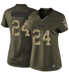 Women's Nike Oakland Raiders #24 Charles Woodson Elite Green Salute to Service NFL Jersey