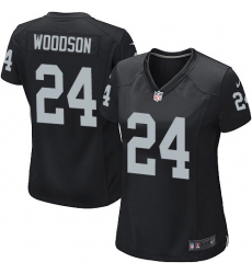 Women's Nike Oakland Raiders #24 Charles Woodson Game Black Team Color NFL Jersey