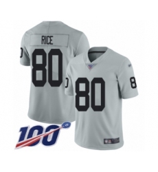Men's Oakland Raiders #80 Jerry Rice Limited Silver Inverted Legend 100th Season Football Jersey