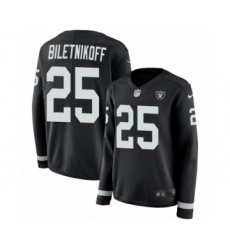 Women's Nike Oakland Raiders #25 Fred Biletnikoff Limited Black Therma Long Sleeve NFL Jersey