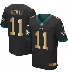 Men's Nike Philadelphia Eagles #11 Carson Wentz Elite Black/Gold Alternate NFL Jersey