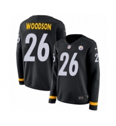 Women's Nike Pittsburgh Steelers #26 Rod Woodson Limited Black Therma Long Sleeve NFL Jersey