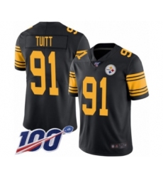 Men's Pittsburgh Steelers #91 Stephon Tuitt Limited Black Rush Vapor Untouchable 100th Season Football Jersey