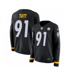 Women's Nike Pittsburgh Steelers #91 Stephon Tuitt Limited Black Therma Long Sleeve NFL Jersey