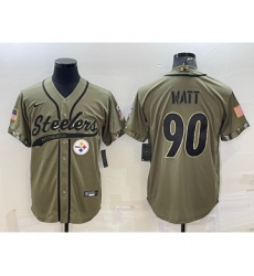 Men's Pittsburgh Steelers #90 TJ Watt Olive 2022 Salute to Service Cool Base Stitched Baseball Jersey