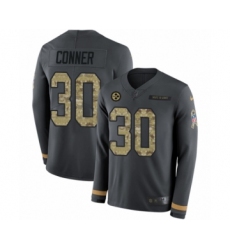 Men's Nike Pittsburgh Steelers #30 James Conner Limited Black Salute to Service Therma Long Sleeve NFL Jersey