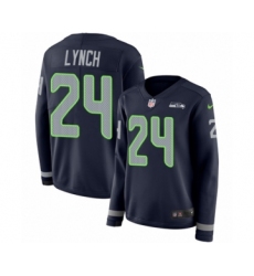 Women's Nike Seattle Seahawks #24 Marshawn Lynch Limited Navy Blue Therma Long Sleeve NFL Jersey