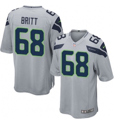 Men's Nike Seattle Seahawks #68 Justin Britt Game Grey Alternate NFL Jersey