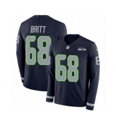Youth Nike Seattle Seahawks #68 Justin Britt Limited Navy Blue Therma Long Sleeve NFL Jersey