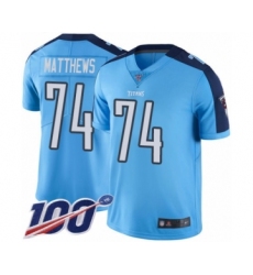 Youth Tennessee Titans #74 Bruce Matthews Limited Light Blue Rush Vapor Untouchable 100th Season Football Jersey
