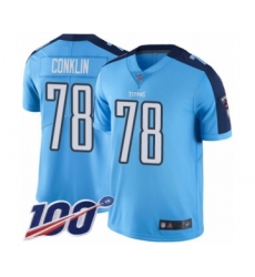 Youth Tennessee Titans #78 Jack Conklin Limited Light Blue Rush Vapor Untouchable 100th Season Football Jersey