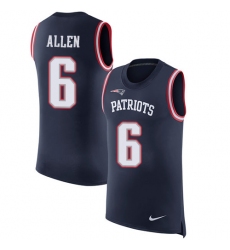Men's Nike New England Patriots #6 Ryan Allen Limited Navy Blue Rush Player Name & Number Tank Top NFL Jersey