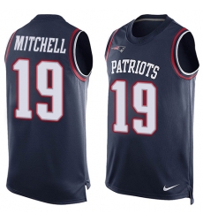 Men's Nike New England Patriots #19 Malcolm Mitchell Limited Navy Blue Player Name & Number Tank Top NFL Jersey