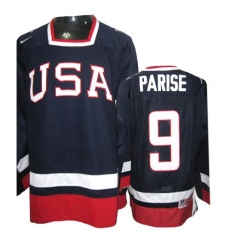 Men's Nike Team USA #9 Zach Parise Authentic Navy Blue 2010 Olympic Hockey Jersey