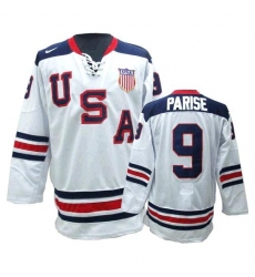 Men's Nike Team USA #9 Zach Parise Authentic White 1960 Throwback Olympic Hockey Jersey