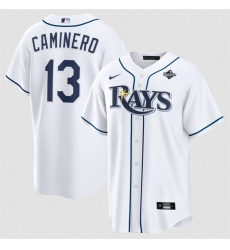 Men's Tampa Bay Rays #13 Junior Caminero White 2026 World Series Home Cool Base Stitched Baseball Jersey