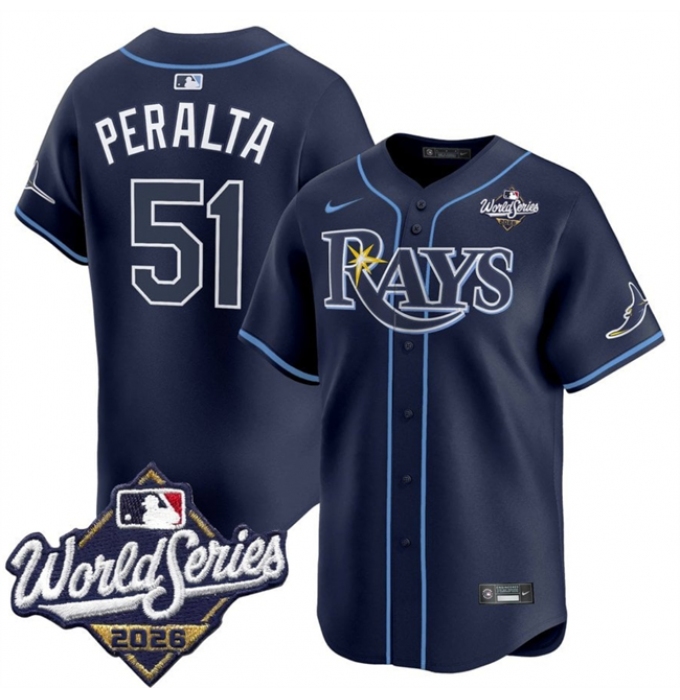 Men's Tampa Bay Rays #51 Freddy Peralta Navy 2026 World Series Limited Stitched Baseball Jersey