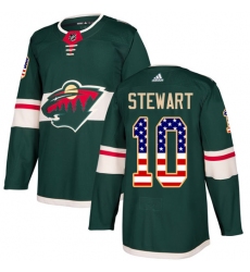 Men's Adidas Minnesota Wild #10 Chris Stewart Authentic Green USA Flag Fashion NHL Jersey