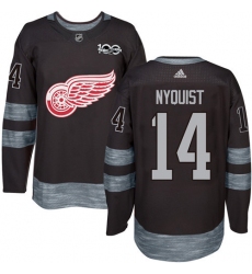 Men's Adidas Detroit Red Wings #14 Gustav Nyquist Premier Black 1917-2017 100th Anniversary NHL Jersey
