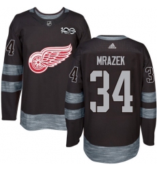 Men's Adidas Detroit Red Wings #34 Petr Mrazek Premier Black 1917-2017 100th Anniversary NHL Jersey