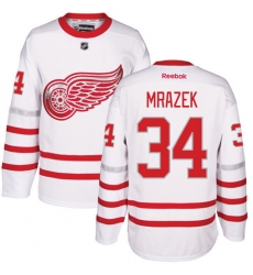 Men's Reebok Detroit Red Wings #34 Petr Mrazek Premier White 2017 Centennial Classic NHL Jersey