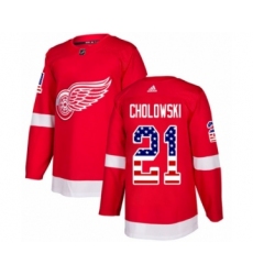 Youth Adidas Detroit Red Wings #21 Dennis Cholowski Authentic Red USA Flag Fashion NHL Jersey