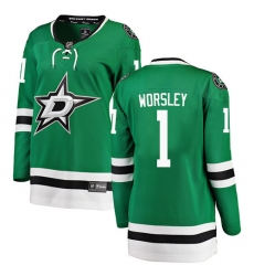 Women's Dallas Stars #1 Gump Worsley Authentic Green Home Fanatics Branded Breakaway NHL Jersey