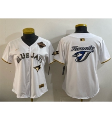 Women's Toronto Blue Jays Team Big Logo White Gold 2025 American League Champions Limited Stitched Baseball Jersey(Run Small)