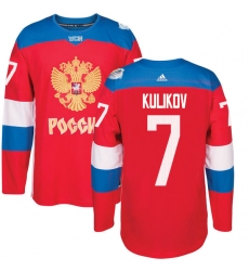 Men's Adidas Team Russia #7 Dmitri Kulikov Authentic Red Away 2016 World Cup of Hockey Jersey