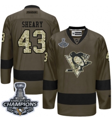Men's Reebok Pittsburgh Penguins #43 Conor Sheary Authentic Green Salute to Service 2017 Stanley Cup Champions NHL Jersey