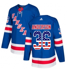 Men's Adidas New York Rangers #36 Glenn Anderson Authentic Royal Blue USA Flag Fashion NHL Jersey