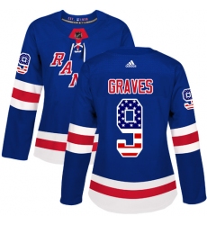 Women's Adidas New York Rangers #9 Adam Graves Authentic Royal Blue USA Flag Fashion NHL Jersey