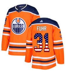 Youth Adidas Edmonton Oilers #31 Grant Fuhr Authentic Orange USA Flag Fashion NHL Jersey