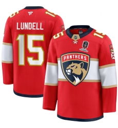 Men's Florida Panthers #15 Anton Lundell Red Home 2025 Stanley Cup Champions Stitched Jersey
