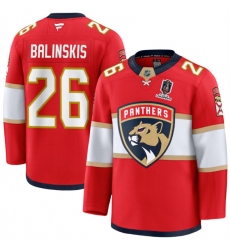 Men's Florida Panthers #26 Uvis Balinskis Red Home 2025 Stanley Cup Champions Stitched Jersey