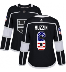 Women's Adidas Los Angeles Kings #6 Jake Muzzin Authentic Black USA Flag Fashion NHL Jersey