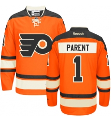 Men's Reebok Philadelphia Flyers #1 Bernie Parent Authentic Orange New Third NHL Jersey