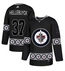 Men's Adidas Winnipeg Jets #37 Connor Hellebuyck Authentic Black Team Logo Fashion NHL Jersey