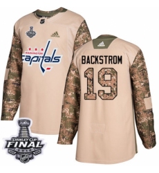 Youth Adidas Washington Capitals #19 Nicklas Backstrom Authentic Camo Veterans Day Practice 2018 Stanley Cup Final NHL Jersey