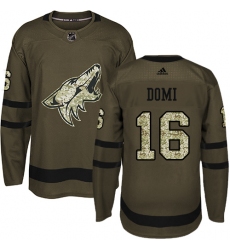 Men's Adidas Arizona Coyotes #16 Max Domi Premier Green Salute to Service NHL Jersey