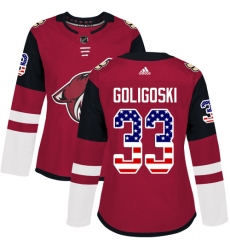 Women's Adidas Arizona Coyotes #33 Alex Goligoski Authentic Red USA Flag Fashion NHL Jersey