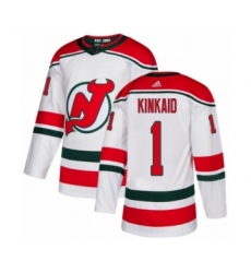 Men's Adidas New Jersey Devils #1 Keith Kinkaid Authentic White Alternate NHL Jersey